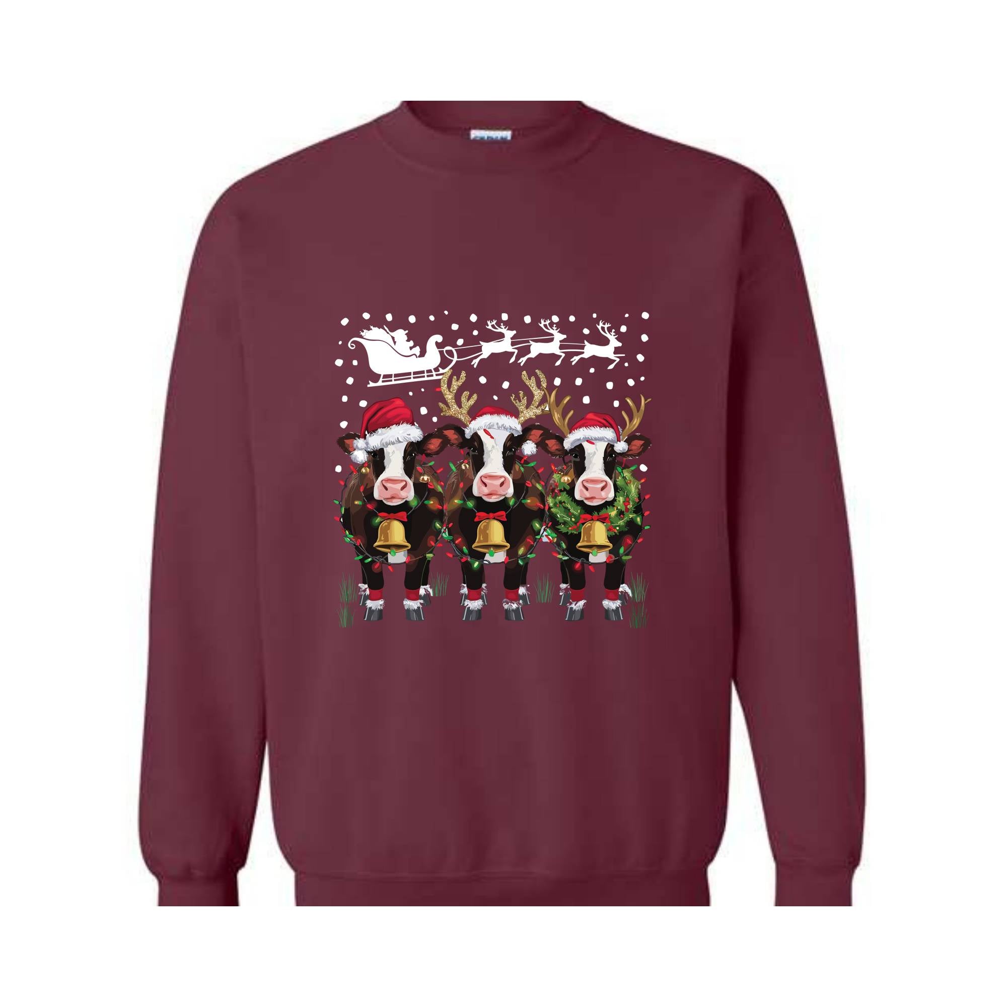 Cow Christmas Lights Ugly Christmas Sweater,Christmas Sweatshirt,Funny Heifers Christmas Shirt,Cow Holiday Sweater Cow Lover Xmas Gift Farm