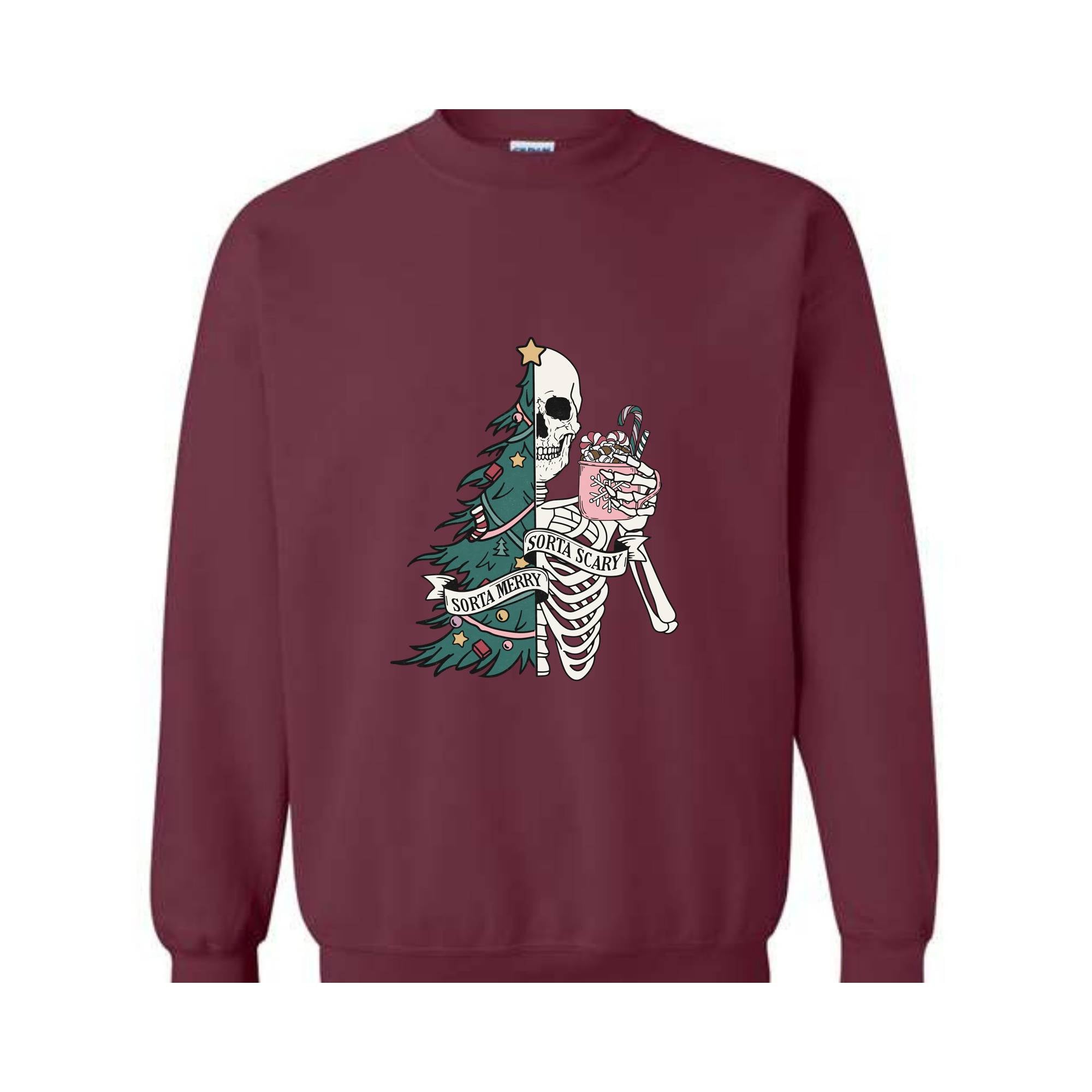 Sorta Merry Sorta Scary Sweatshirt, Christmas Skeleton Sweatshirt, Christmas Sweatshirt, Christmas Gifts, Christmas Tree Sweater