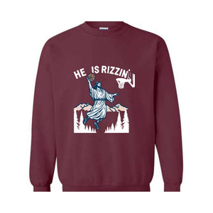 He Is Rizzin' Sweatshirt, Jesus Basketball Easter Sweater, He Is Rizen Funny Easter Sweatshirt, He Is Rizzen Jesus Hoodie, Faith Jesus Gift