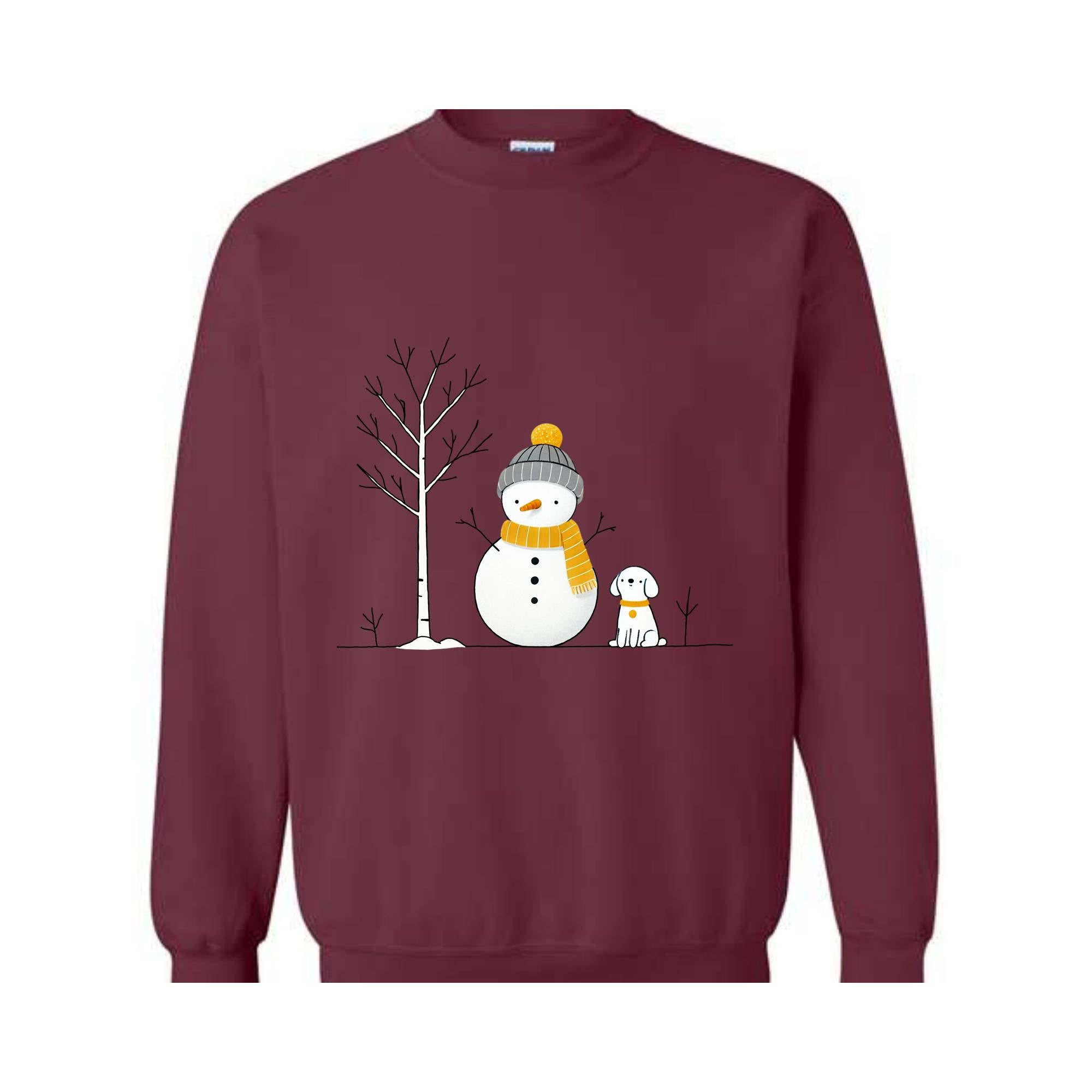 Christmas Snowman And Dog Sweatshirt, Christmas Tree Sweatshirt, Snowman Sweatshirt, Dog Lover Christmas Sweatshirt, Christmas Sweatshirt