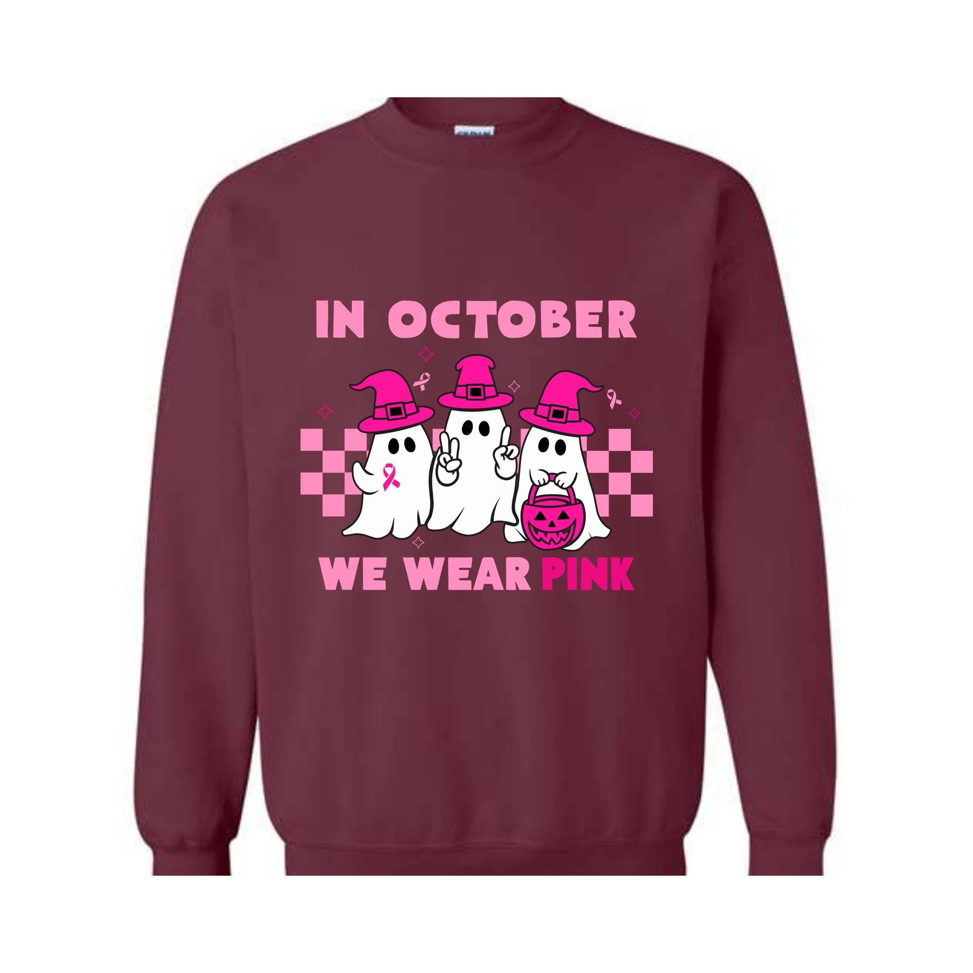 In October We Wear Pink Sweatshirt, Breast Cancer Awareness Halloween Shirt, Support Breast Cancer Support Tee