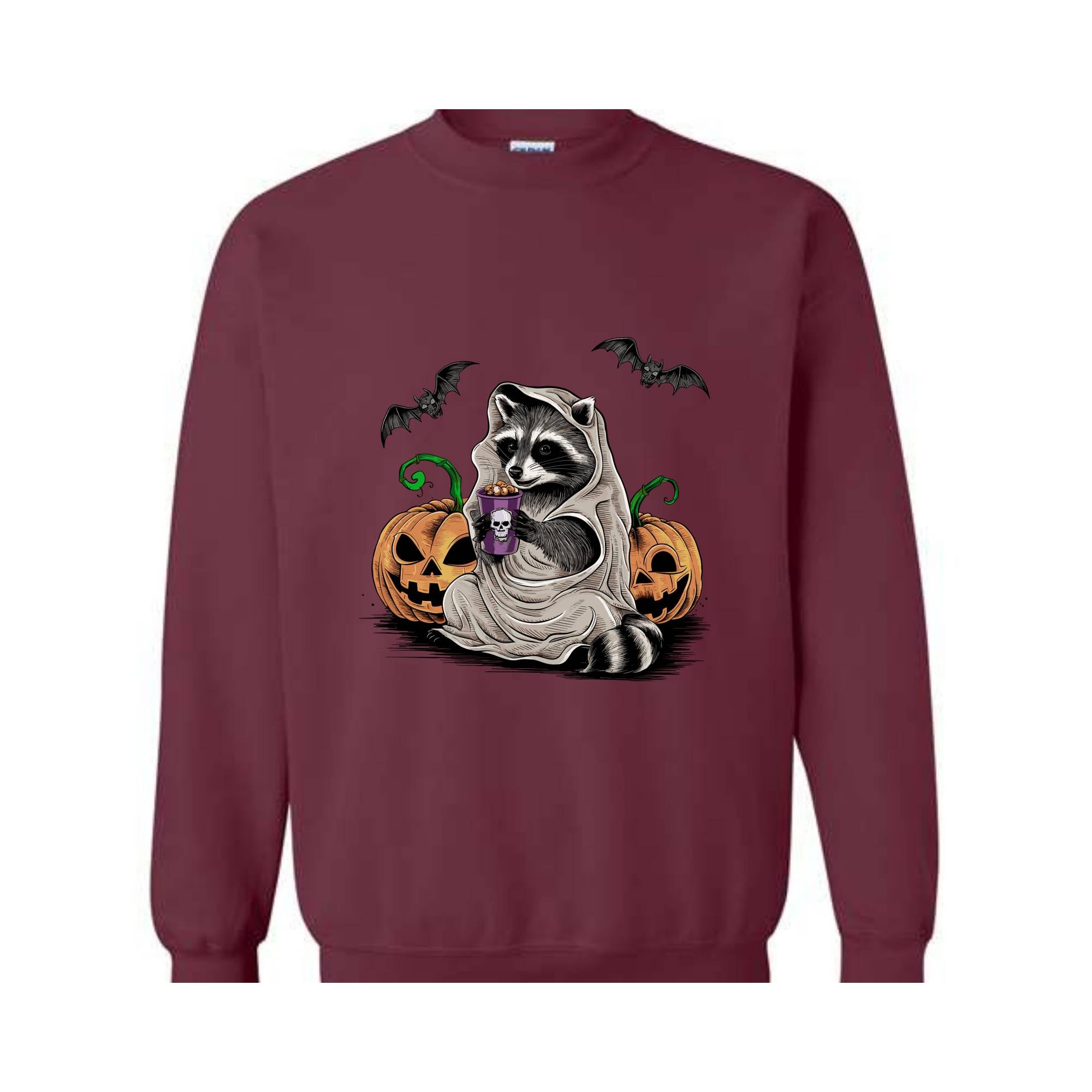 Halloween Sweatshirt, Cute Raccoon Ghost T-Shirt, Retro Halloween Shirts, Spooky Season Gift, Raccoon Halloween Shirt, Pumpkin Fall Shirt