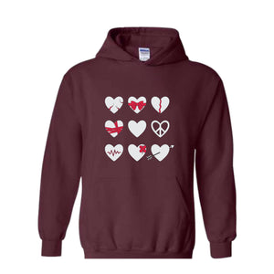 Womens Valentines Hearts Hoodie, Valentine Hoodie, Hearts Valentine Gift, Valentine Sweatshirt, Valentines Day Sweatshirt,