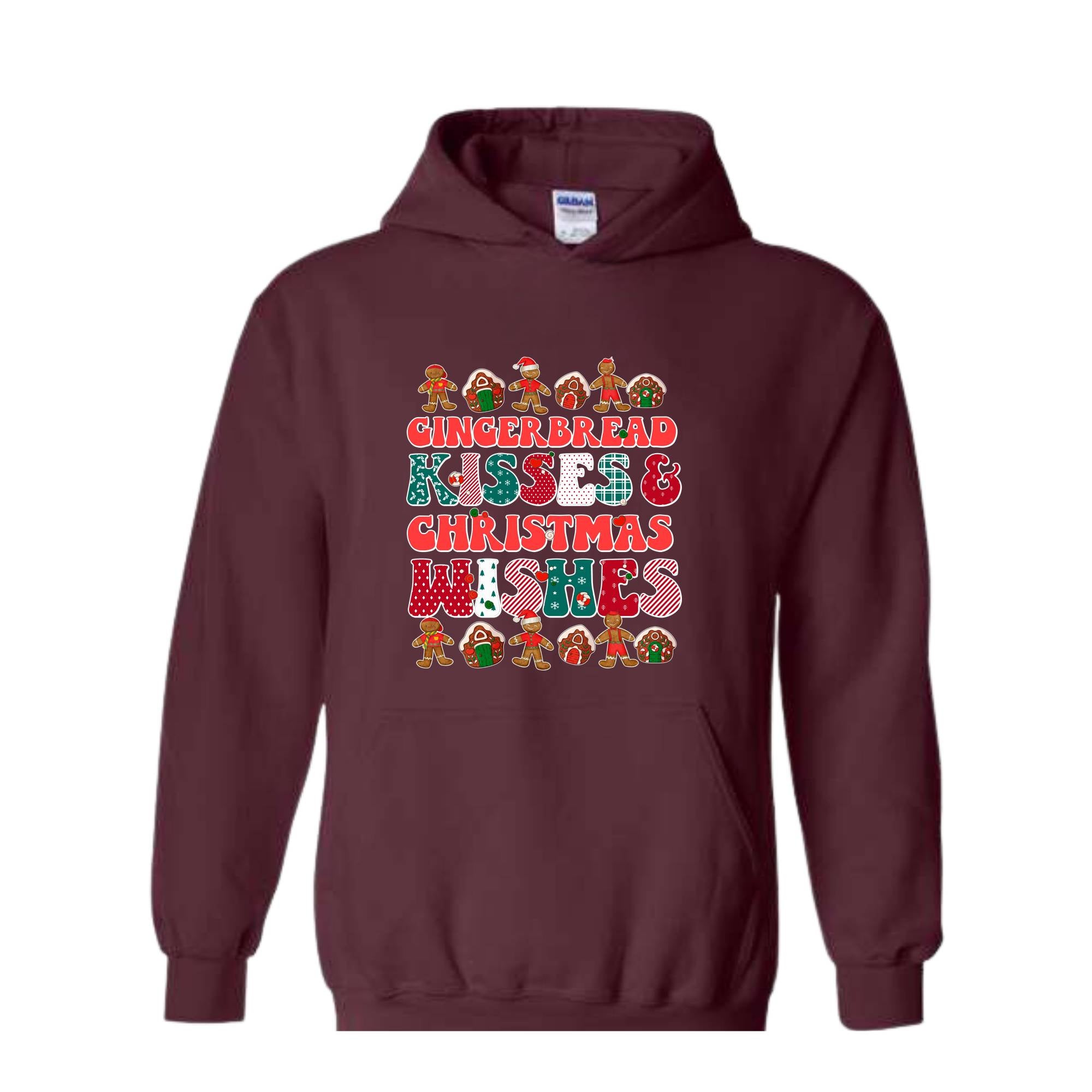 Gingerbread Kisses & Christmas Wishes Hoodie, Christmas Crewneck, Gingerbread Hoodie, Cute Christmas Hoodie, Christmas Gift