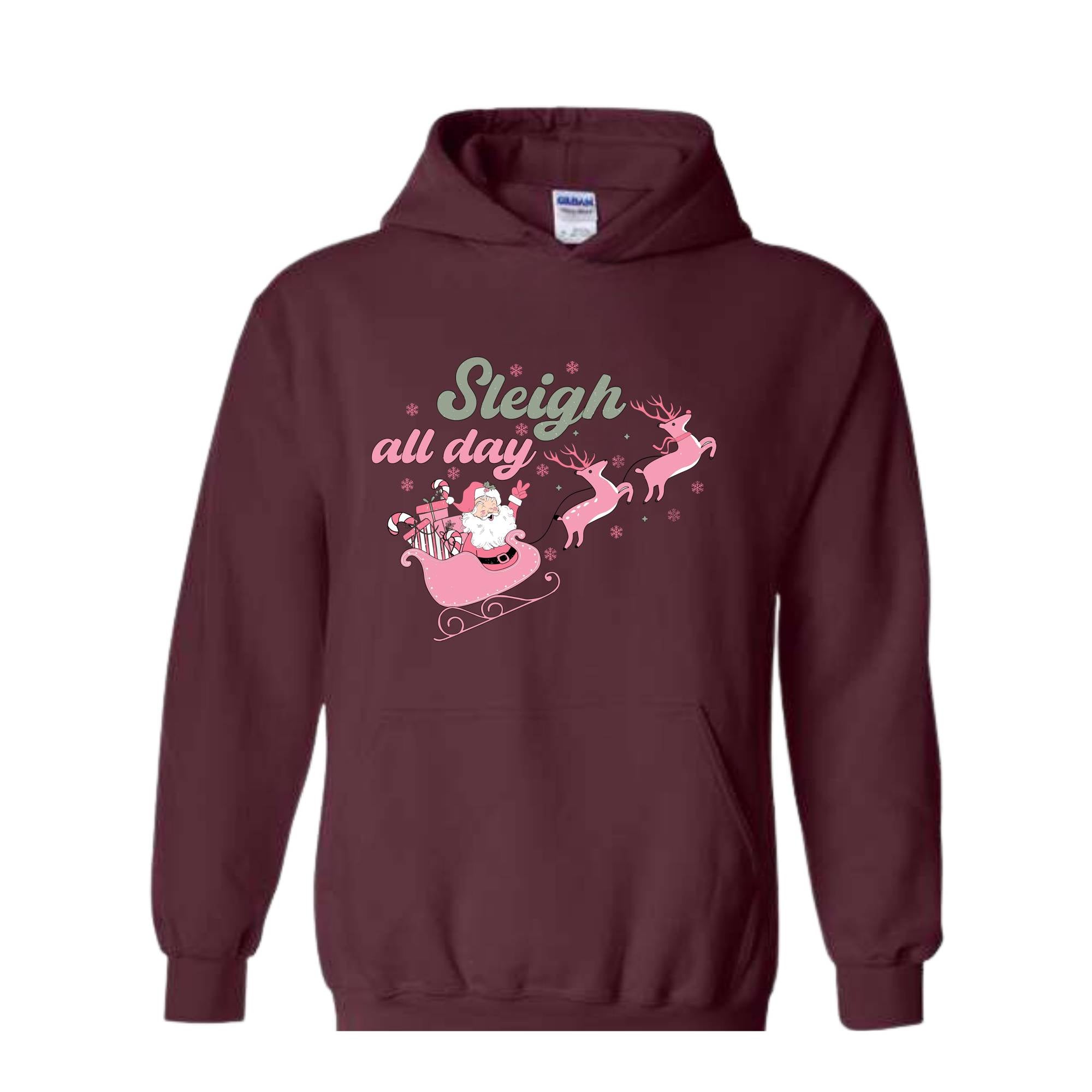 Sleigh All Day Sweatshirt, Pink Santa Claus Sweatshirt, Xmas Party Sweatshirt, Funny Christmas, Pink Christmas Sweatshirt