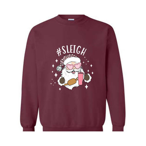 Sleigh Santa Sweatshirt, Pink Santa Sweatshirt, Funny Christmas Sweatshirt, Winter Sweatshirt, Sleigh Girl Sweater