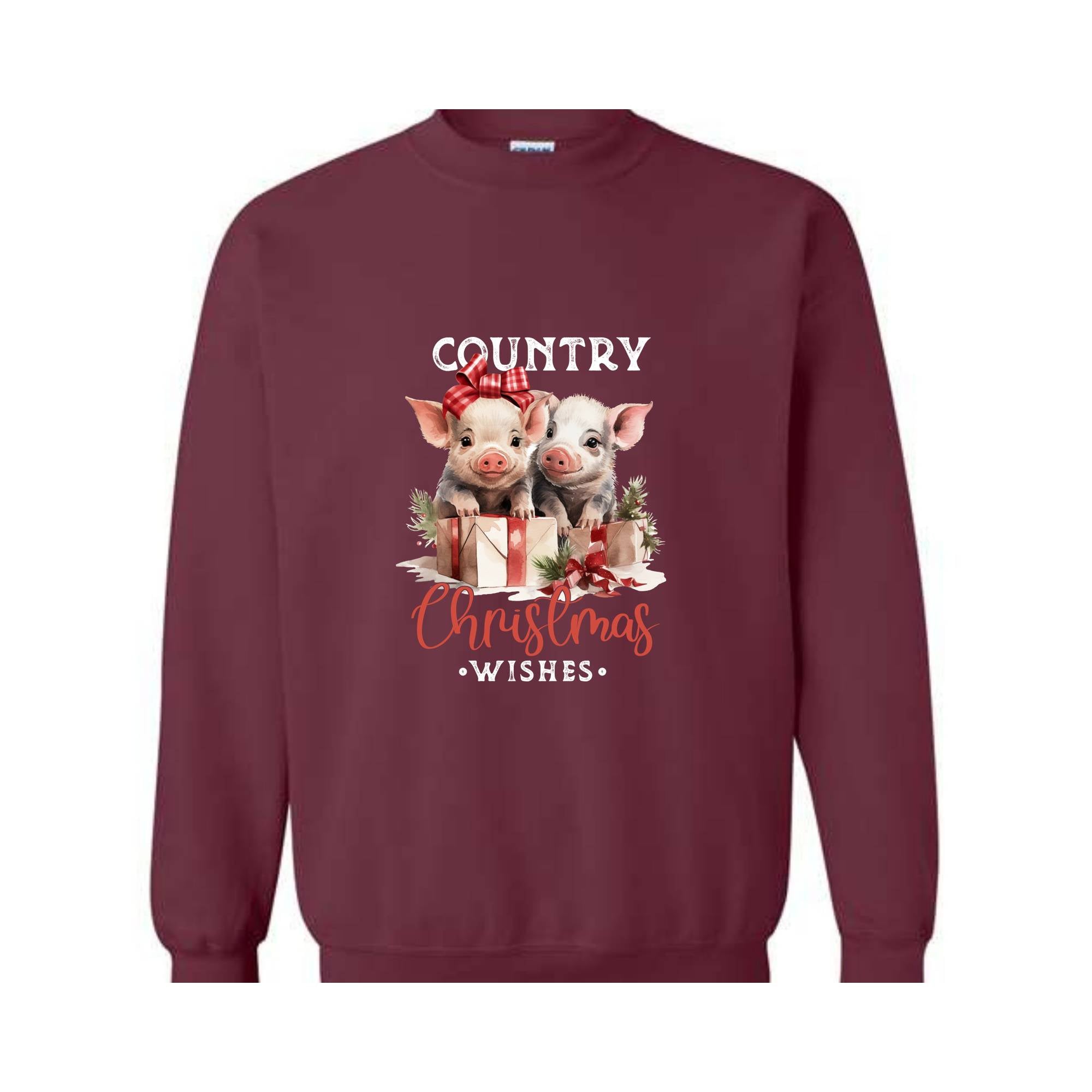 Country Christmas Wishes Sweatshirt, Christmas Sweatshirt, Christmas Gifts, Christmas Pig Sweater, Pig Sweatshirt