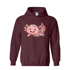 Cute Axolotl Christmas Lights Sweatshirt, Axolotl Lover Sweater, Santa Axolotl Sweatshirt, Axolotl Holiday Sweatshirt