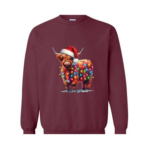 Christmas Cow Sweatshirt, Cow Lights Sweatshirt, Cow Sweatshirt, Cow Lover Sweatshirt, Christmas Sweatshirt, Highland Cow Sweatshirt