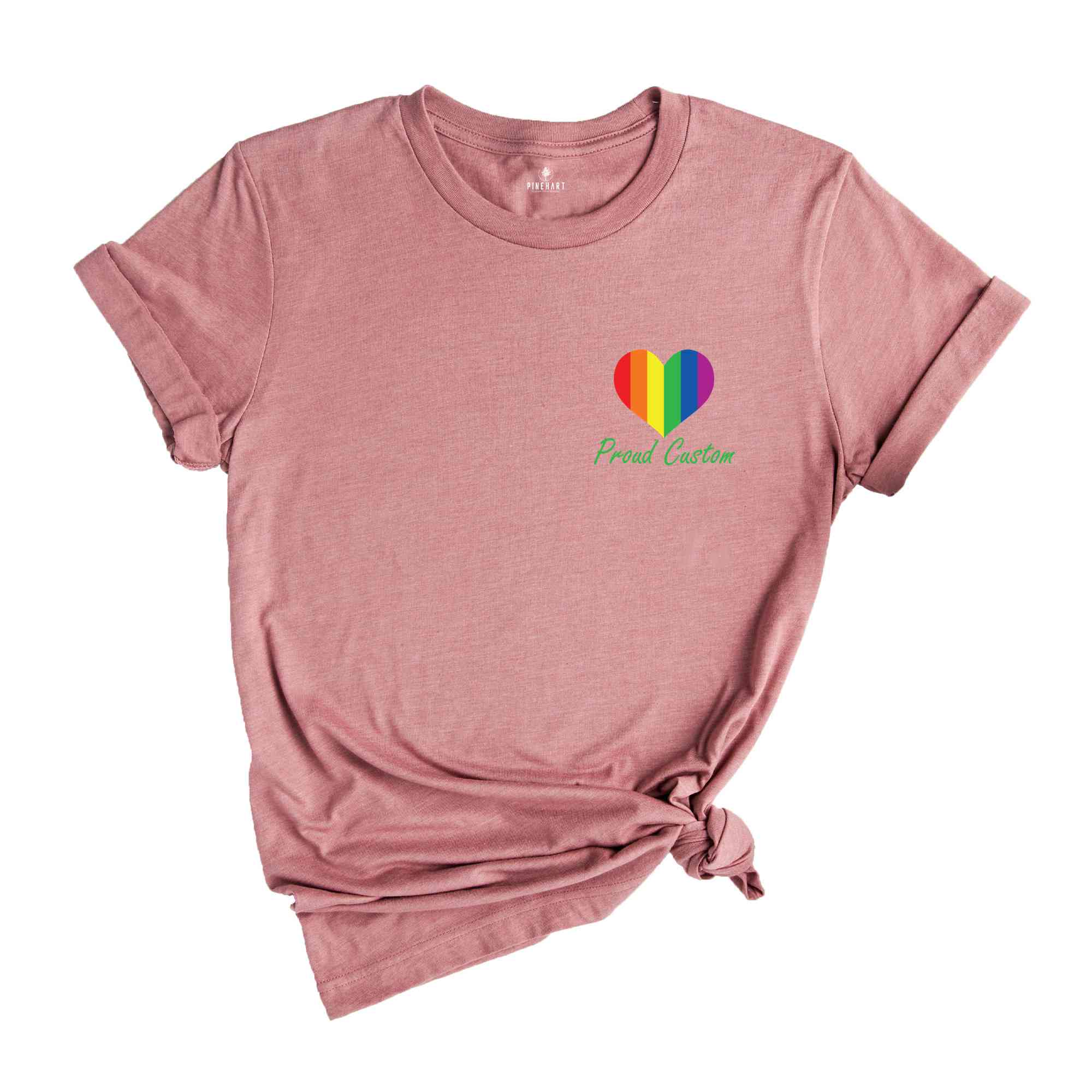 Custom Pride Flag Heart Shirt, Personalized Proud Shirt, LGBTQ Pride Shirt, Pide Month Shirt, Rainbow Flag Tee