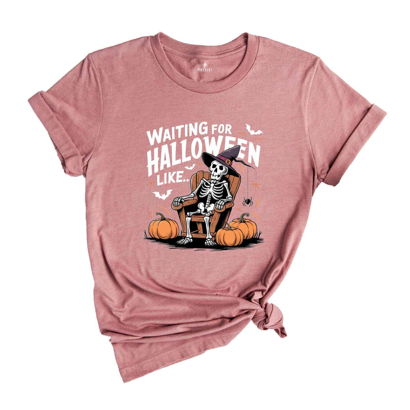 Waiting for Halloween Skeleton T-shirt, Funny Halloween Spooky Pumpkin Tee, Women Comfort Color Halloween Party Shirt, Fall Spooky season