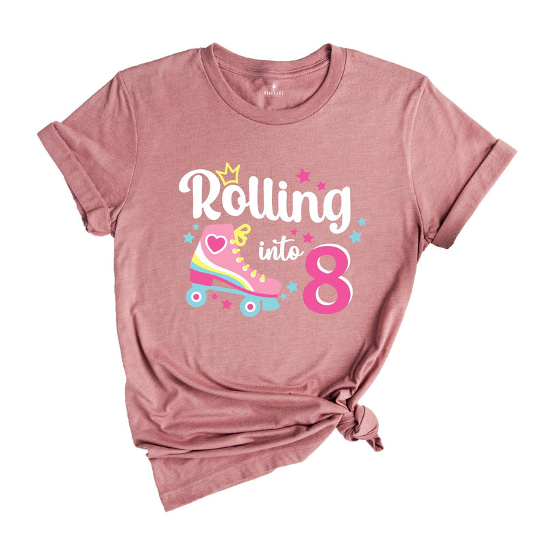 Rolling Into 8 Girl Birthday Shirt, 8th Birthday Girl Tee, Eight Birthday Gift, Girl Kids Birthday Party Tee