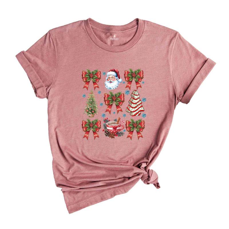 Christmas Coquette Bow Shirt, Cute Xmas T-Shirt, Cute Red Ribbon Santa Tee, Retro Holiday Shirt, Christmas Gift