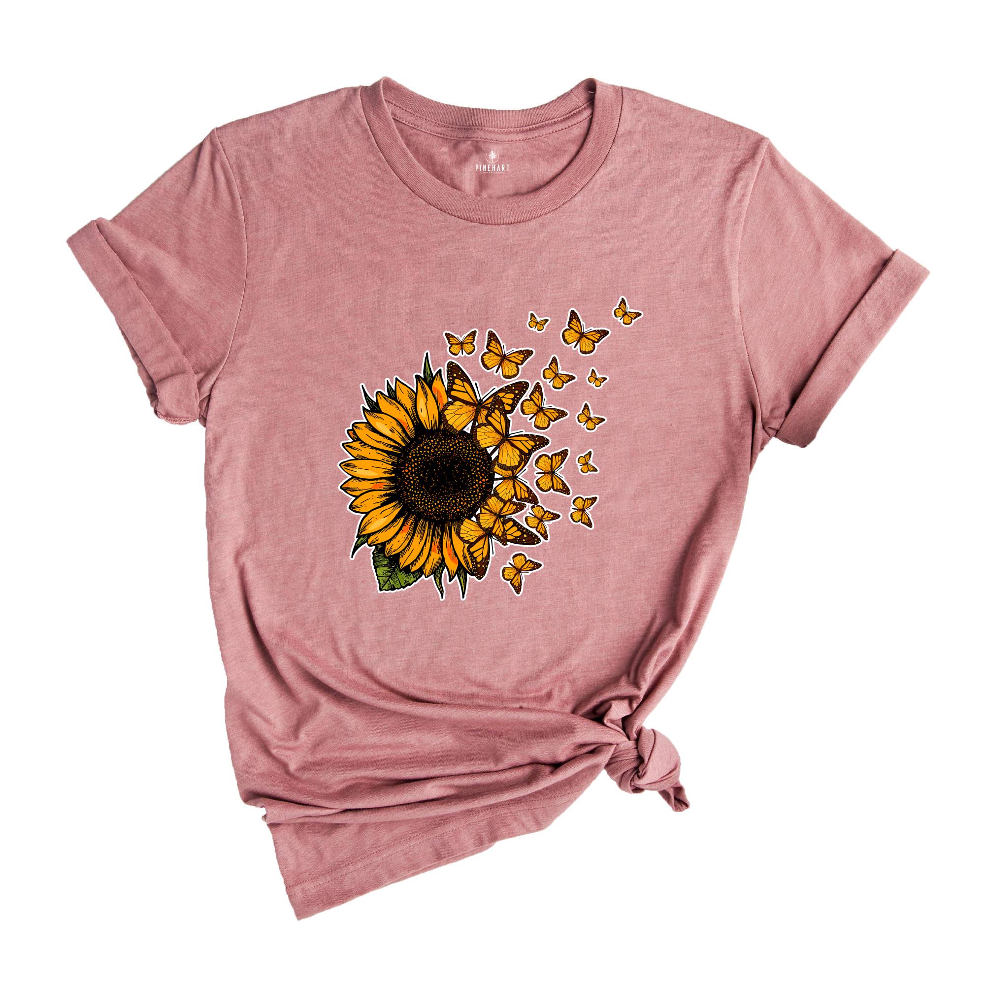 Sunflower Butterfly Shirt, Butterfly Tee, Sunflower Shirt, Floral Shirt, Love Butterfly Shirt, Sunflower Tshirt, Gardener Tee