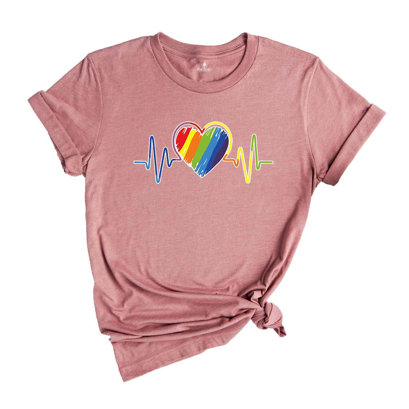 Pride Heart Shirt, Colored Heartbeat Tee, LGBTQ+ Heart T-Shirt, Pride Month, Love is Love Tee, Cute Pride Shirt, Bisexual T-Shirt