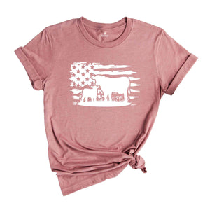 Cow Farm Shirt, Farmer Shirt, American Flag Shirt, Farm Mom Shirt, Vintage Farm Shirt, Farm Love Shirts, Farm Animal Tshirt, Cow Lover Gift