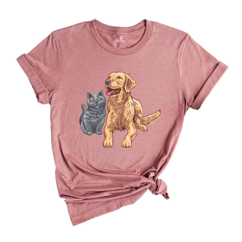 Cat and Dog Shirt, Dog and Cat Mom T-Shirt, Cute Animal Tee, Best Friend Gift, Pets Owner Gift, Funny Animal Couple Shirt