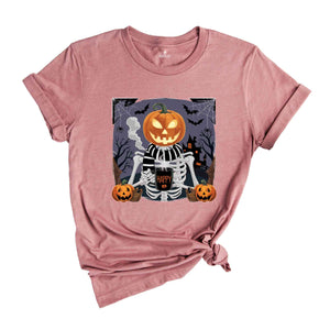 Skeleton Drinking Coffee Shirt, Funny Halloween Shirt, Skeleton Coffee Lover Shirts, Enjoy Pumpkin Shirt, Coffee Lover Tees