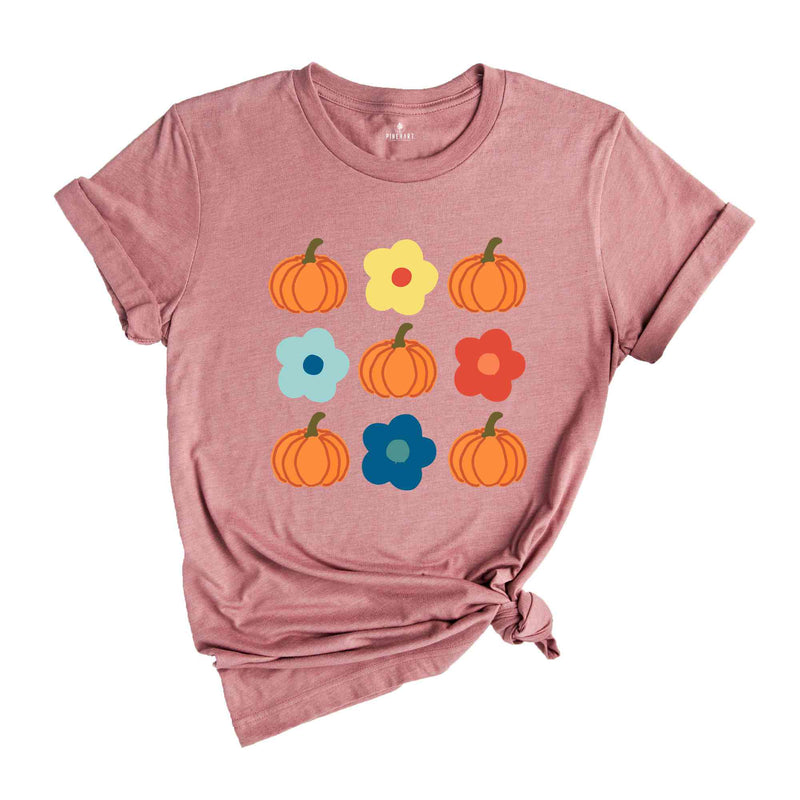 Vintage Floral And Pumpkin Shirt, Retro Halloween Shirt, Custom Shirt, Floral Pumpkin T-Shirt, Cute Fall Shirt