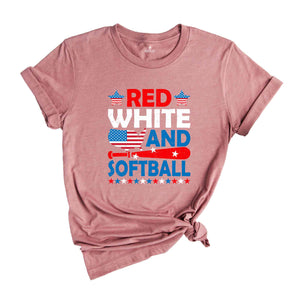 Red White And Softball Shirt, USA Shirt, 4th Of July Shirt, 4th Of July Gift, Softball Shirt, Retro America Shirt, Independence Day Shirt