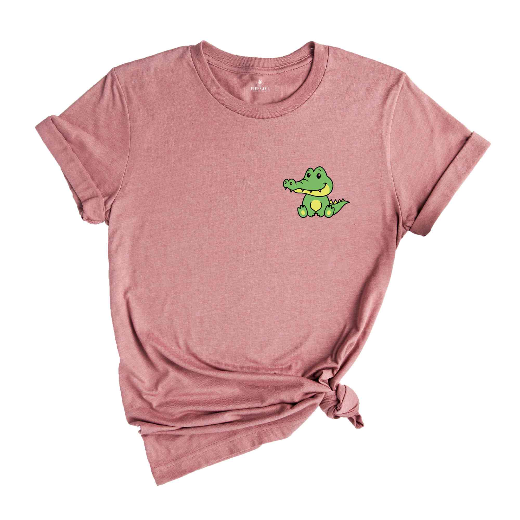 Cute Pocket Crocodile T-Shirt, Lovely Crocodile Shirt, Cute Pocket Animal T-Shirt, Sitting Crocodile Shirt