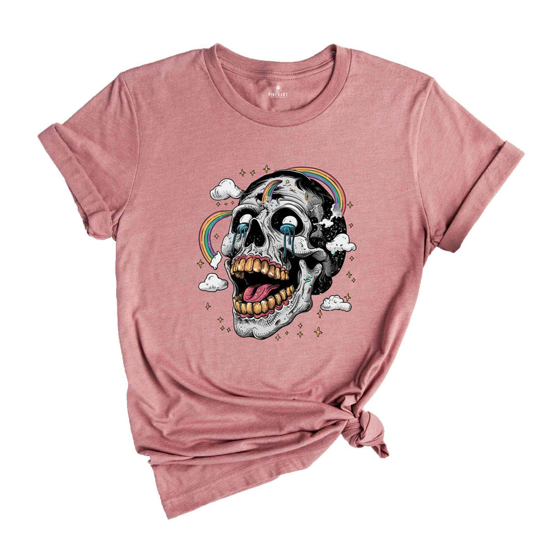 Floral Skull T-Shirt, Boho Outfit, Wild Flowers Shirt, Neon Skull Shirt, Grunge Skull Shirt, Psychedelic Rainbow Tshirt