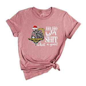 Ho Ho Holy Shit What a Year Shirt, Christmas Skeleton Shirt, Christmas Gift, Hot Coffee Skeleton, Coffee Shirt, Skeleton Tee, Christmas Tee