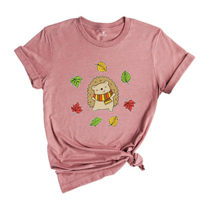 Cute Hedgehog Autumn T-Shirt, Hedgehog Fall Tee, Autumn Leaves Shirt, Fall Lover Apparel, Hedgehog Lover Gift, Autumn Gift