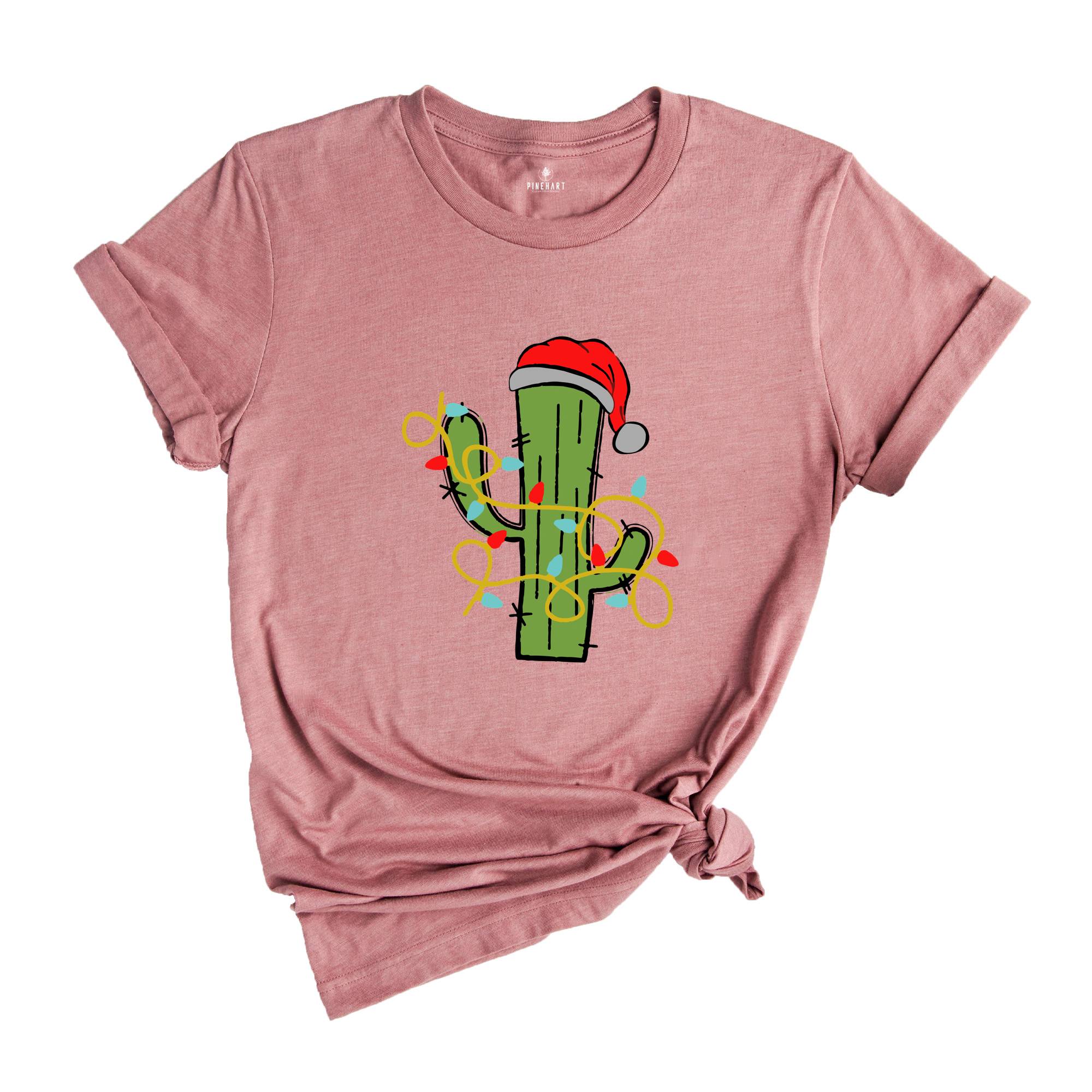 Cute Christmas Cactus Lights T-Shirt, Cactus Christmas Tree Tee, Christmas Reunion Shirt, Christmas Costume, Gardener Tee