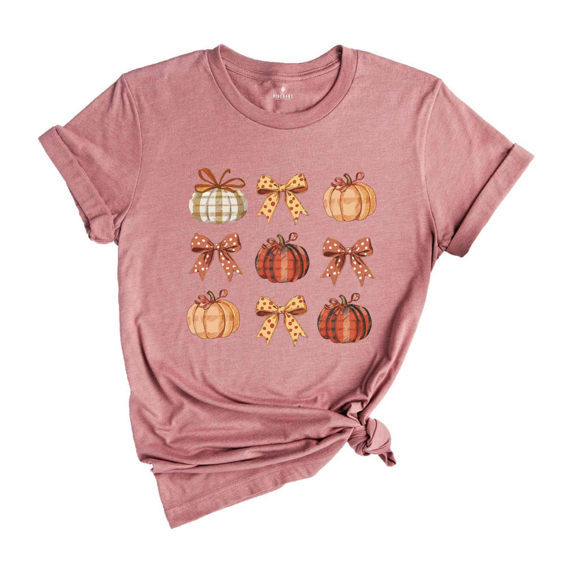 Retro Fall Pumpkin Bow Shirt, Fall Coquette Bow shirt, Autumn Pumpkin Tee, Fall T-Shirt , Autumn Bow Shirts