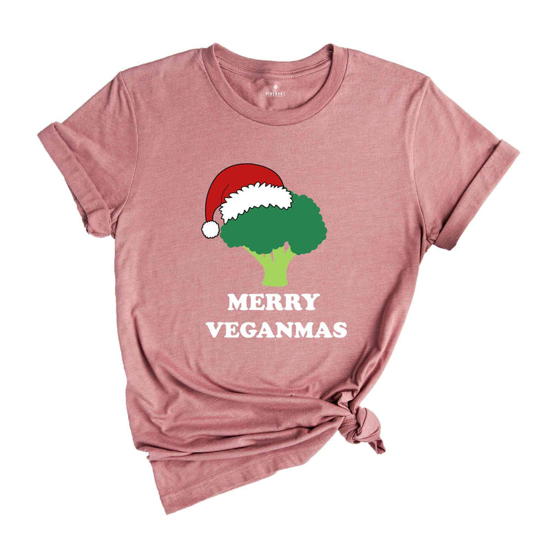 Merry Veganmas T-Shirt, Xmas Vegan Costume, Christmas Party Tee, Broccoli With Christmas Lights and Santa Hat Shirt, Christmas Gift