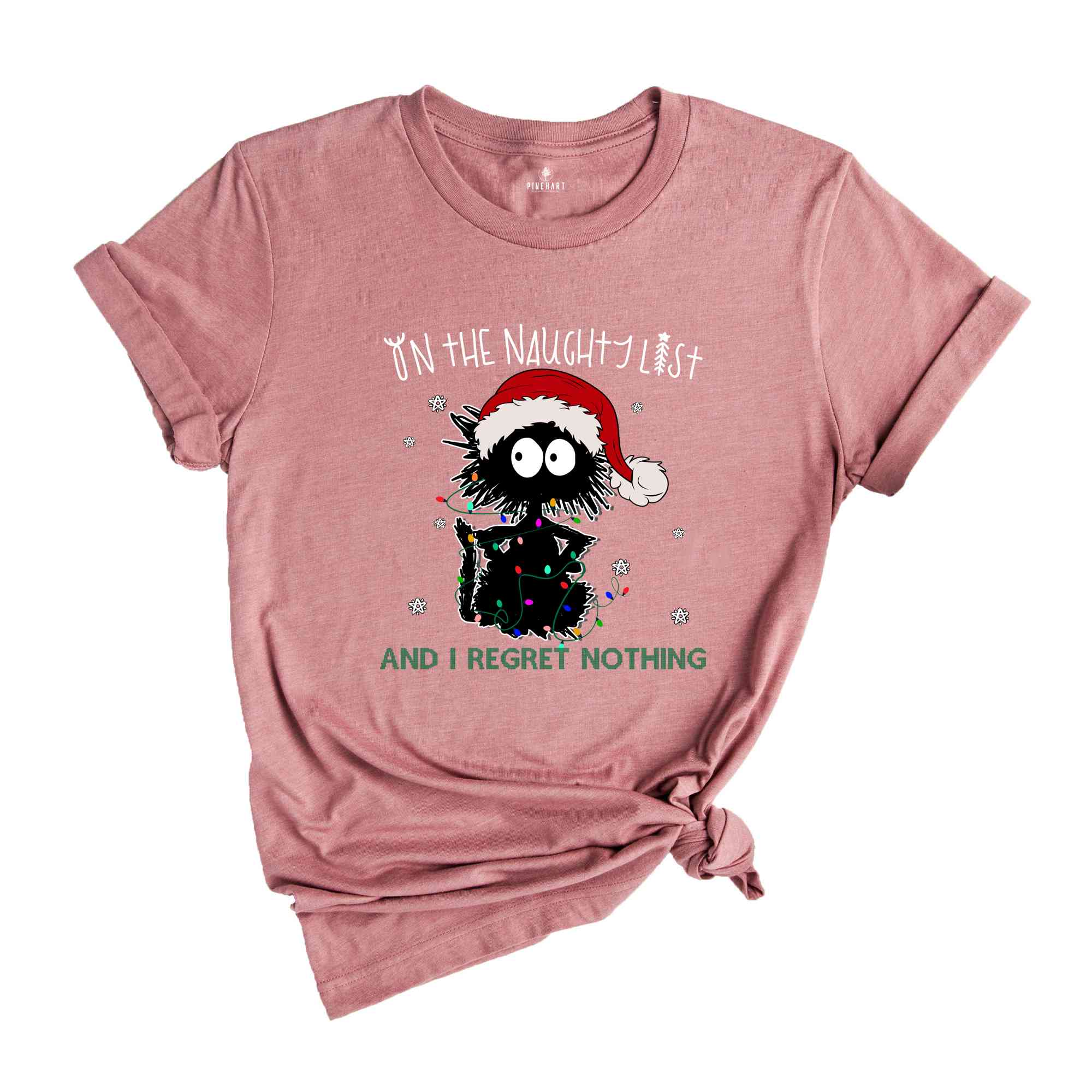 On The Naughty List And I Regret Nothing Shirt, Funny Cat Christmas Shirt, Holiday Shirt, Christmas Gift, New Year Shirt, Cat Lover Shirt