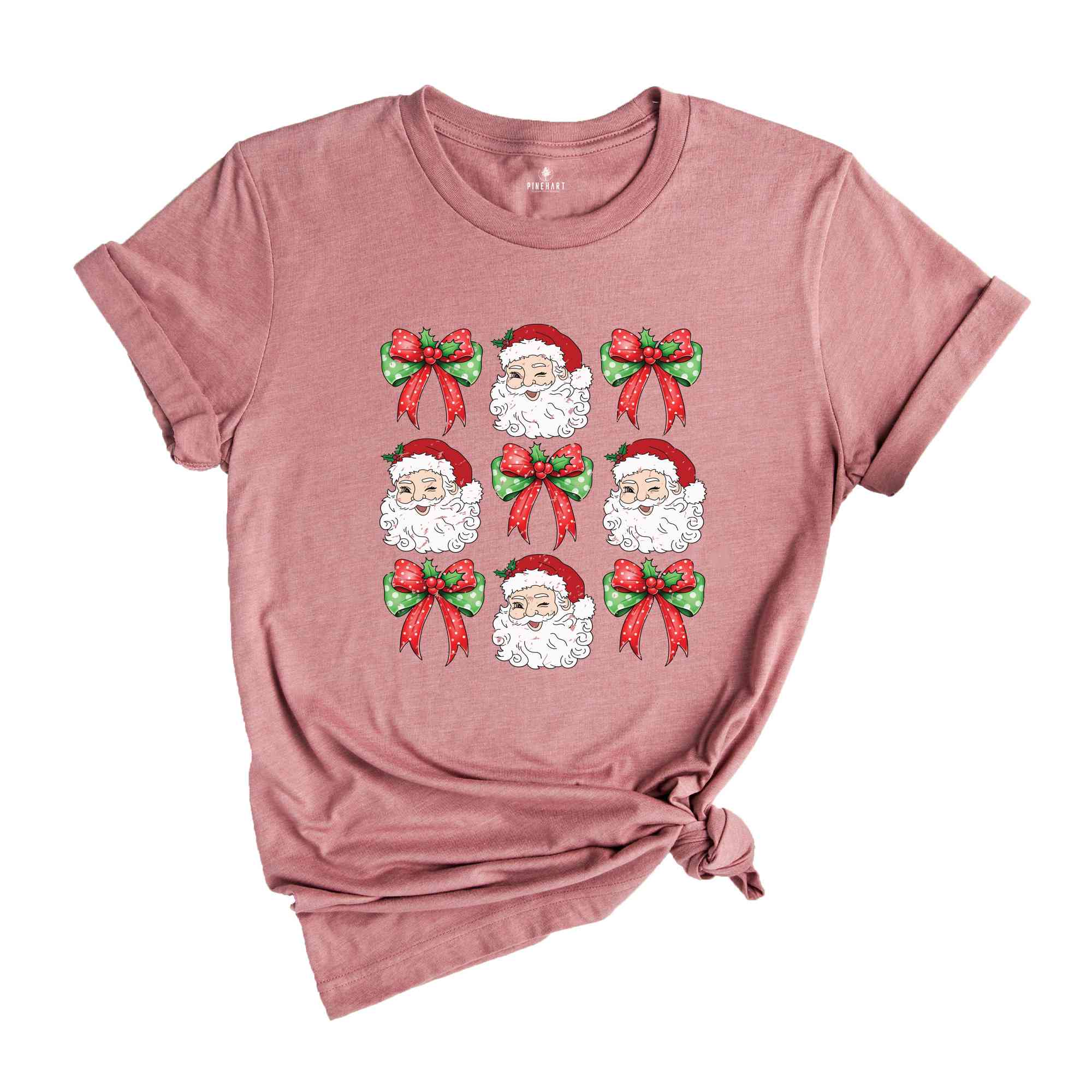 Coquette Christmas Bow Shirt, Santa Face Shirt, Candy Cane Shirt, Cute Christmas Shirt, Christmas Gift, Santa Shirt, Xmas Shirt