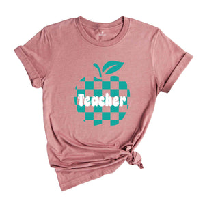 Checkered Teacher apple shirt, Teacher Appreciation Gift, Retro Teacher Shirt, Back to School tee, Trendy Teacher Tee