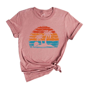 Retro Sunset Summer T-Shirt, Vintage Palm Tree Shirt, Vibrant Summer Shirt, Nature Shirt, Palm Beach Shirt