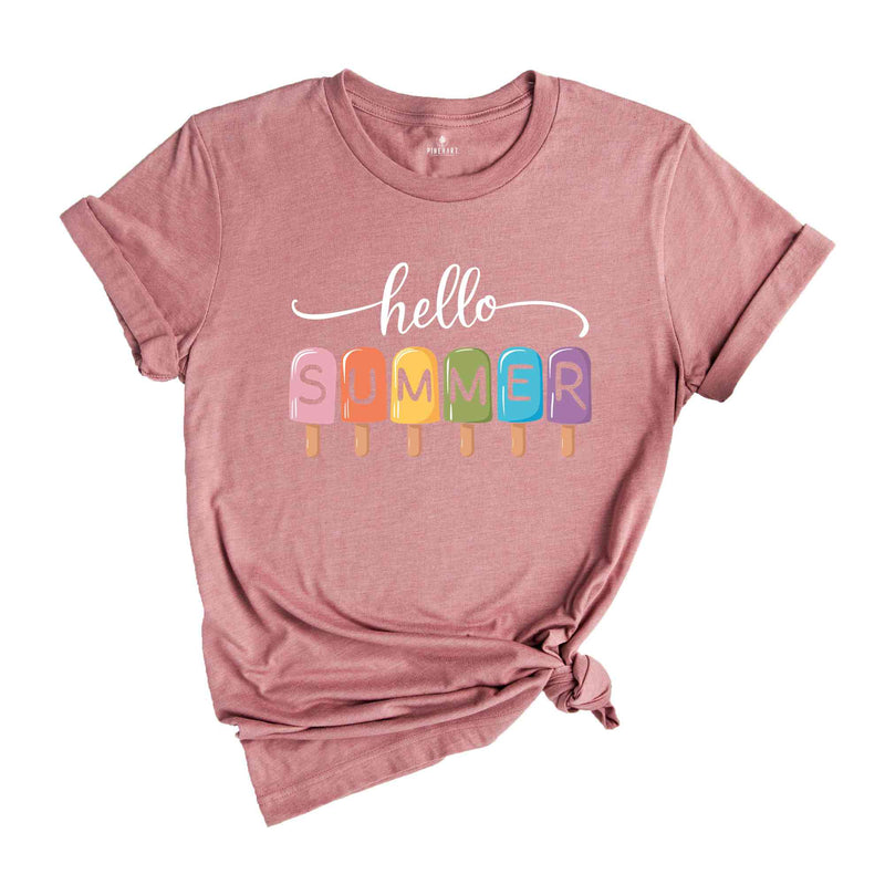 Hello Summer T-Shirt, Popsicle Summer Shirt, Colorful Holiday T-Shirt, Family Vacation Apparel, Summer Vibes Shirt