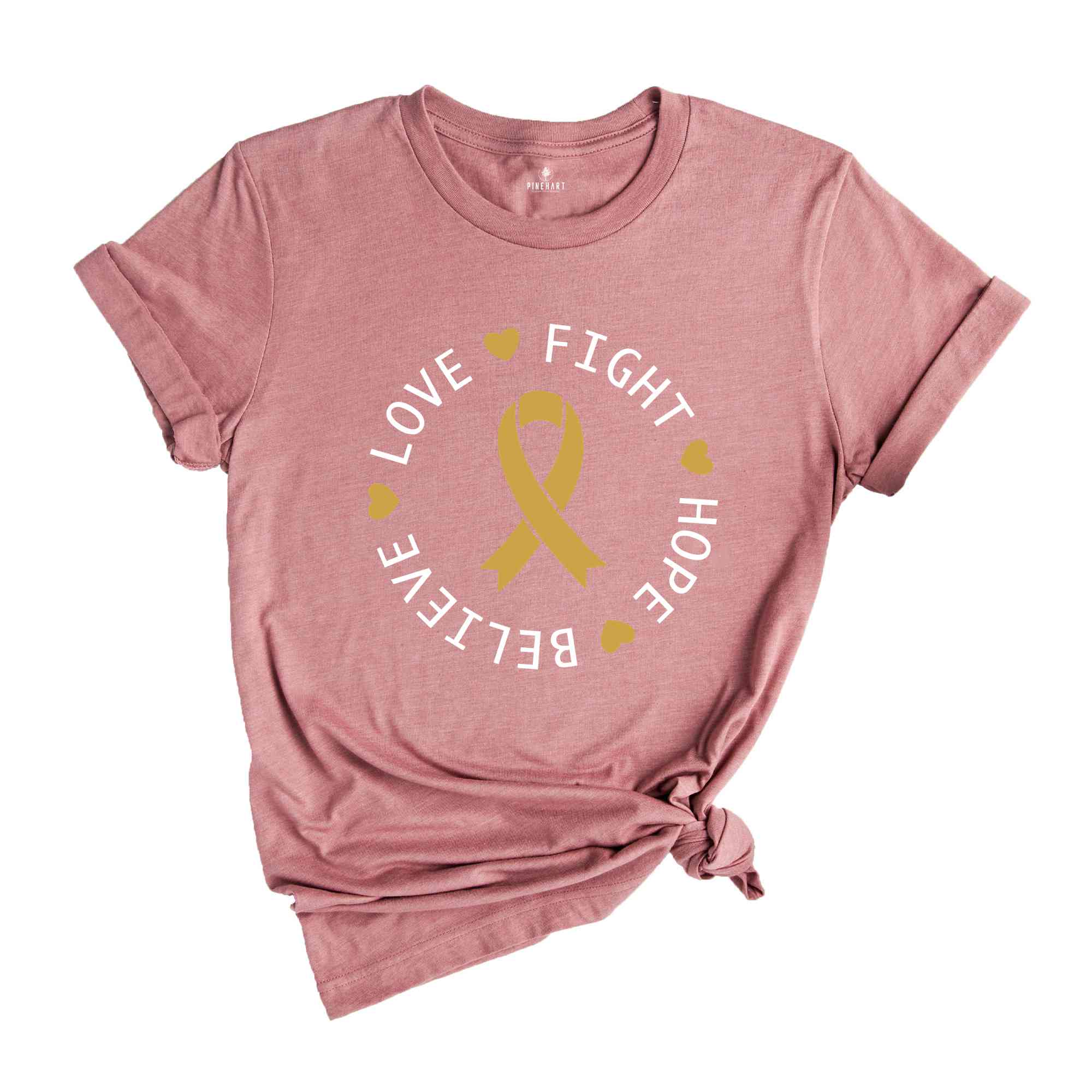 Childhood Cancer Fight Hope Believe Love Shirt, Cancer Support Tee, Cancer Awareness Shirt, Cancer Survivor Gift, Stronger Than Cancer Shirt