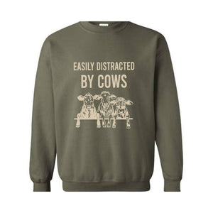 Easily Distracted By Cows Shirt, Women's Funny Country Hoodie, Cowgirl Sweatshirt, Humorous Saying Sweater, Cow Shirt, Farm Love Shirt