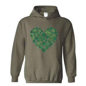 St. Patrick's Heart Sweatshirt, Shamrock Heart Hoodie, Lucky Shamrock Hoodie, Saint Patrick's Gift, Lucky Four Leaf Hoodie, Clover Hoodie