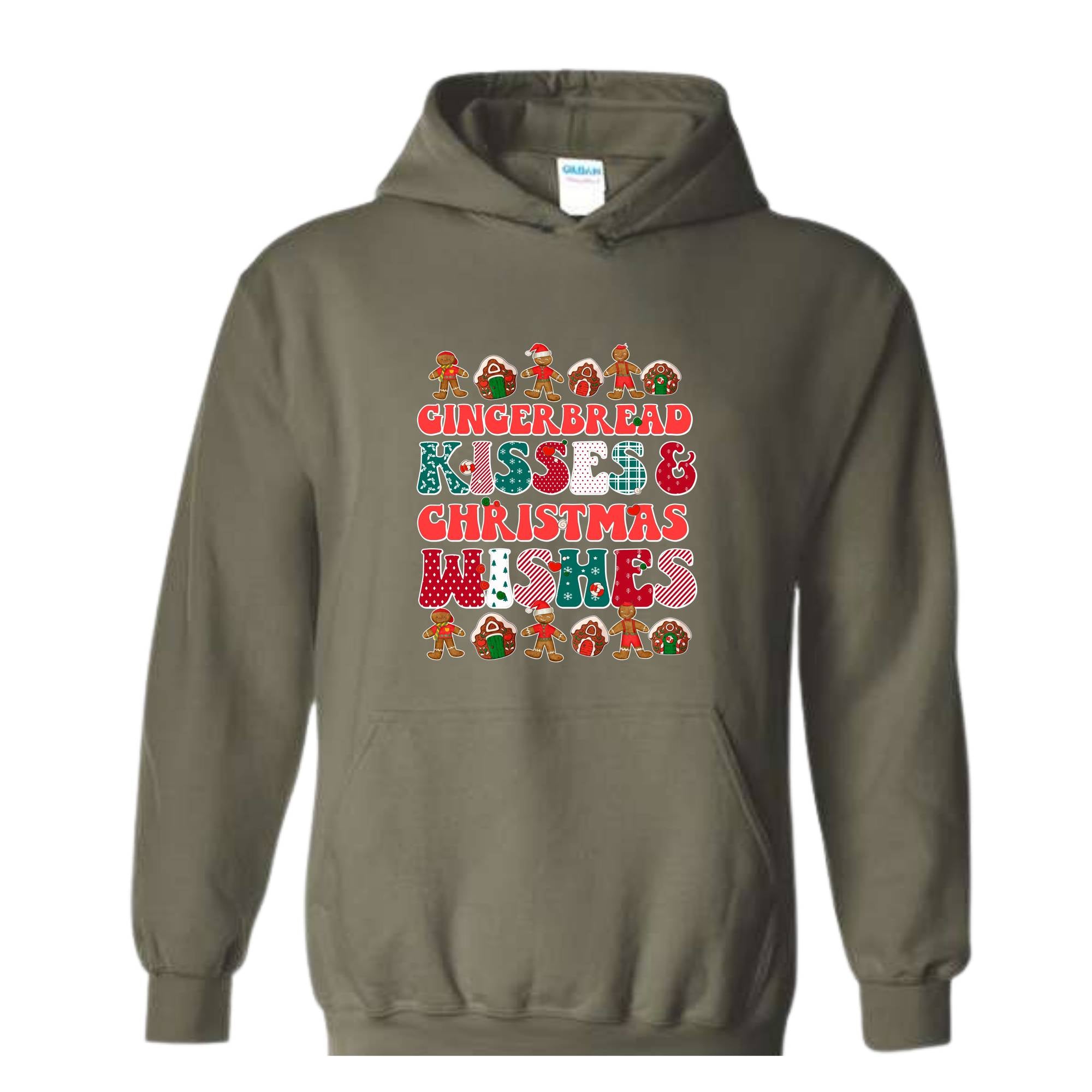 Gingerbread Kisses & Christmas Wishes Hoodie, Christmas Crewneck, Gingerbread Hoodie, Cute Christmas Hoodie, Christmas Gift