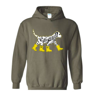 Dog in Boots Sweatshirt, Cute Dalmation Dog Hoodie, Dog Lover Hoodie, Winter Dog Sweater, Dalmation Dog Hoodie, Dog Lover Hoodie