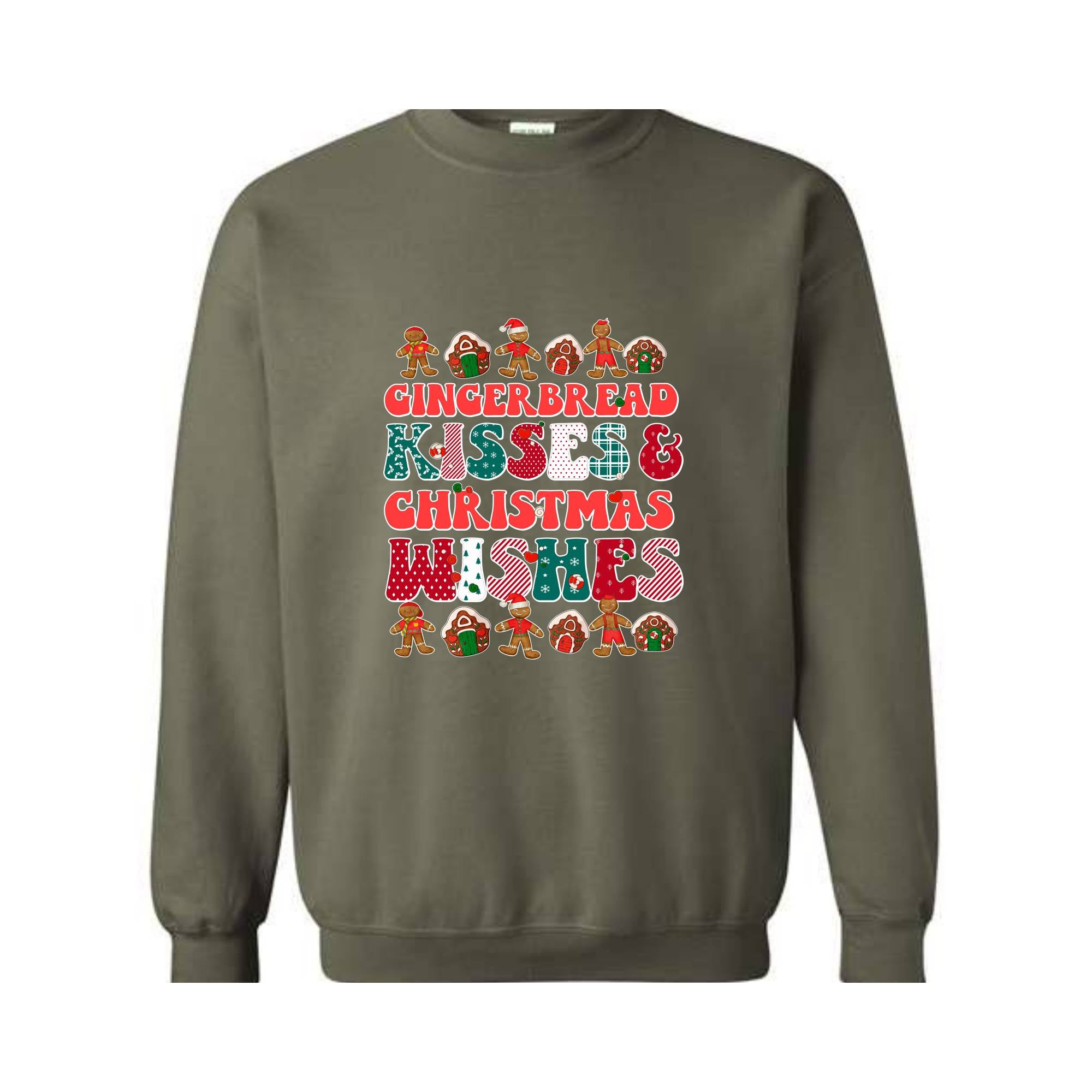 Gingerbread Kisses & Christmas Wishes Sweatshirt, Christmas Crewneck, Gingerbread Sweatshirt, Cute Christmas Sweater, Christmas Gift