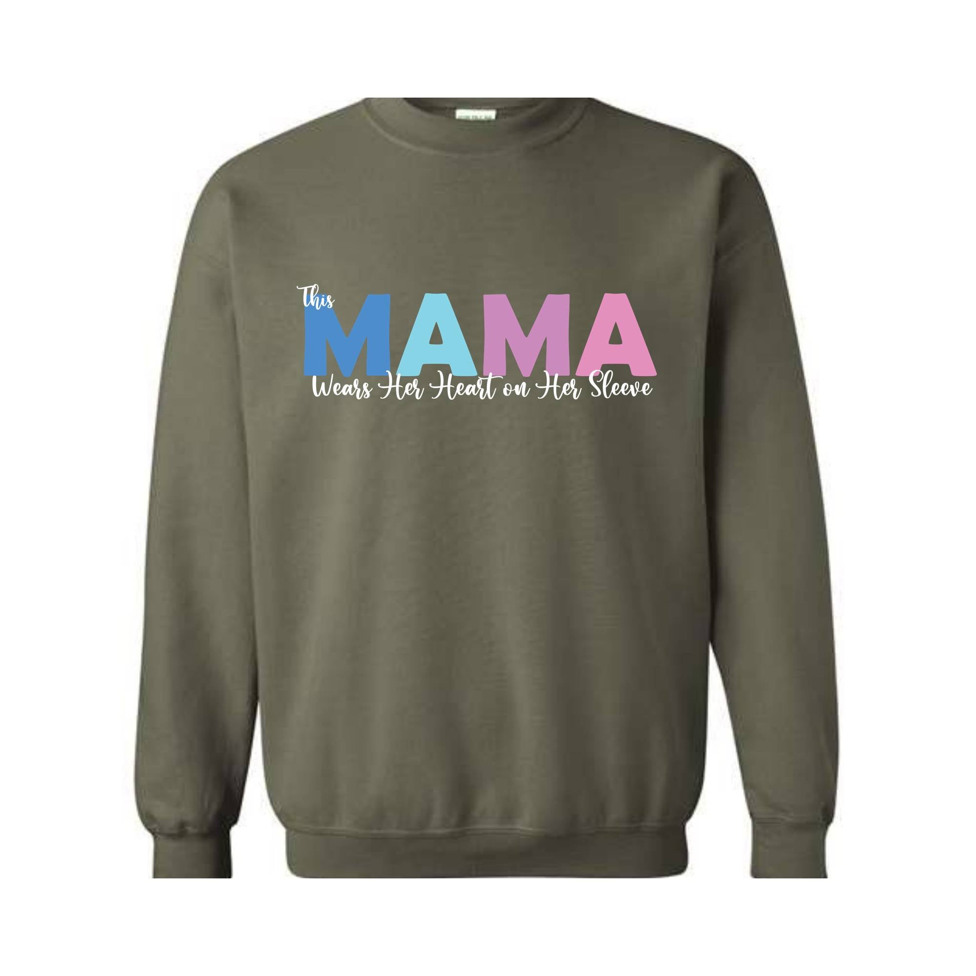 This Mama Wears Her Heart on Her Sleeve Sweatshirt, Mama Shirt, Custom Mother Sweater, Mother's Day Gift, Mother Day Hoodie