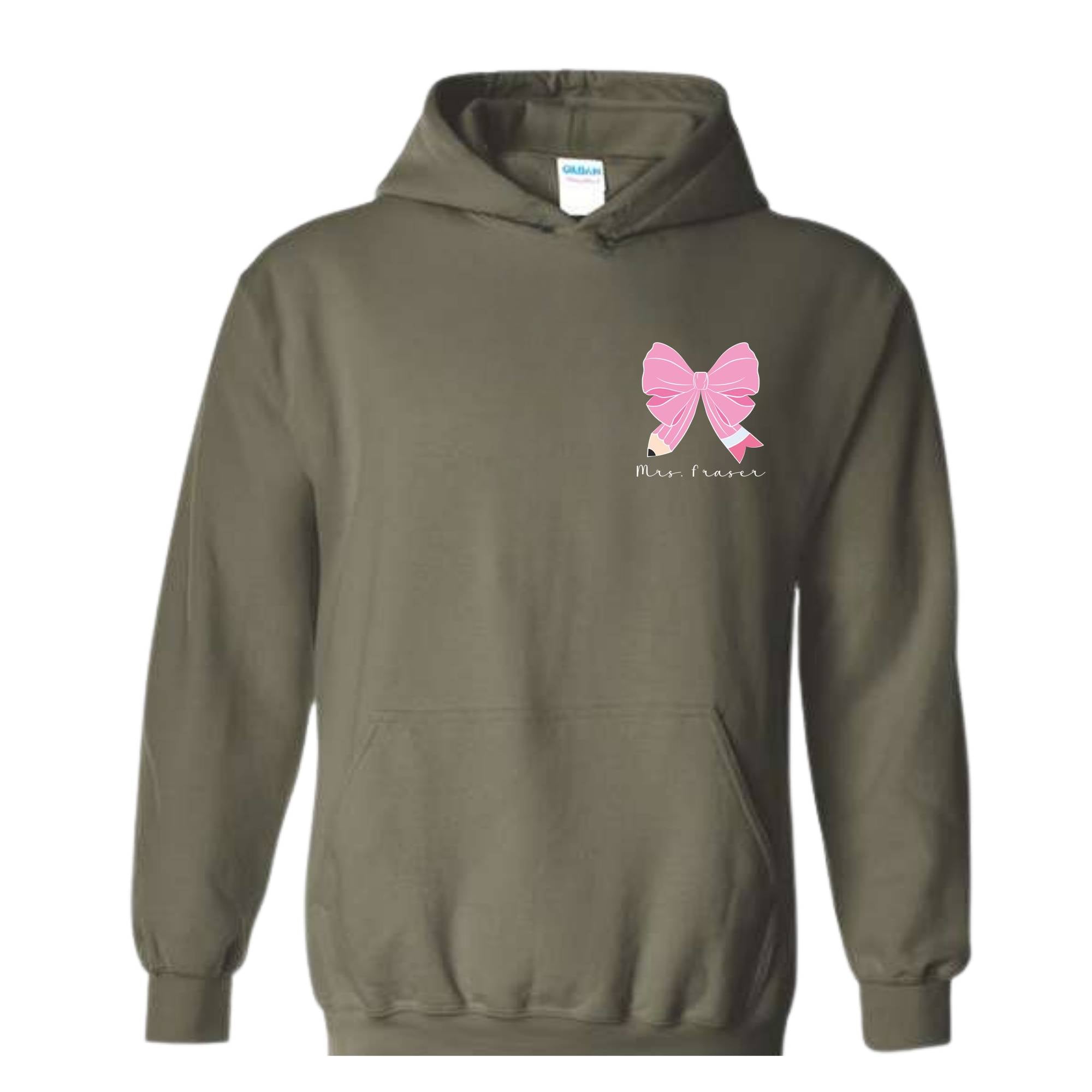 Custom Teacher Coquette Bow Hoodie , Custom Teacher Name Hoodie, Teacher Appreciation Gift, Cute Teacher Christmas Shirt, Back To School