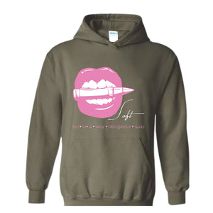 Soft But In A Very Dangerous Way Hoodie, Bad Ass Hoodie, Badass Hoodie, Boss Girl Hoodie, Boss Lady Hoodie, Lips With Bullet Hoodie