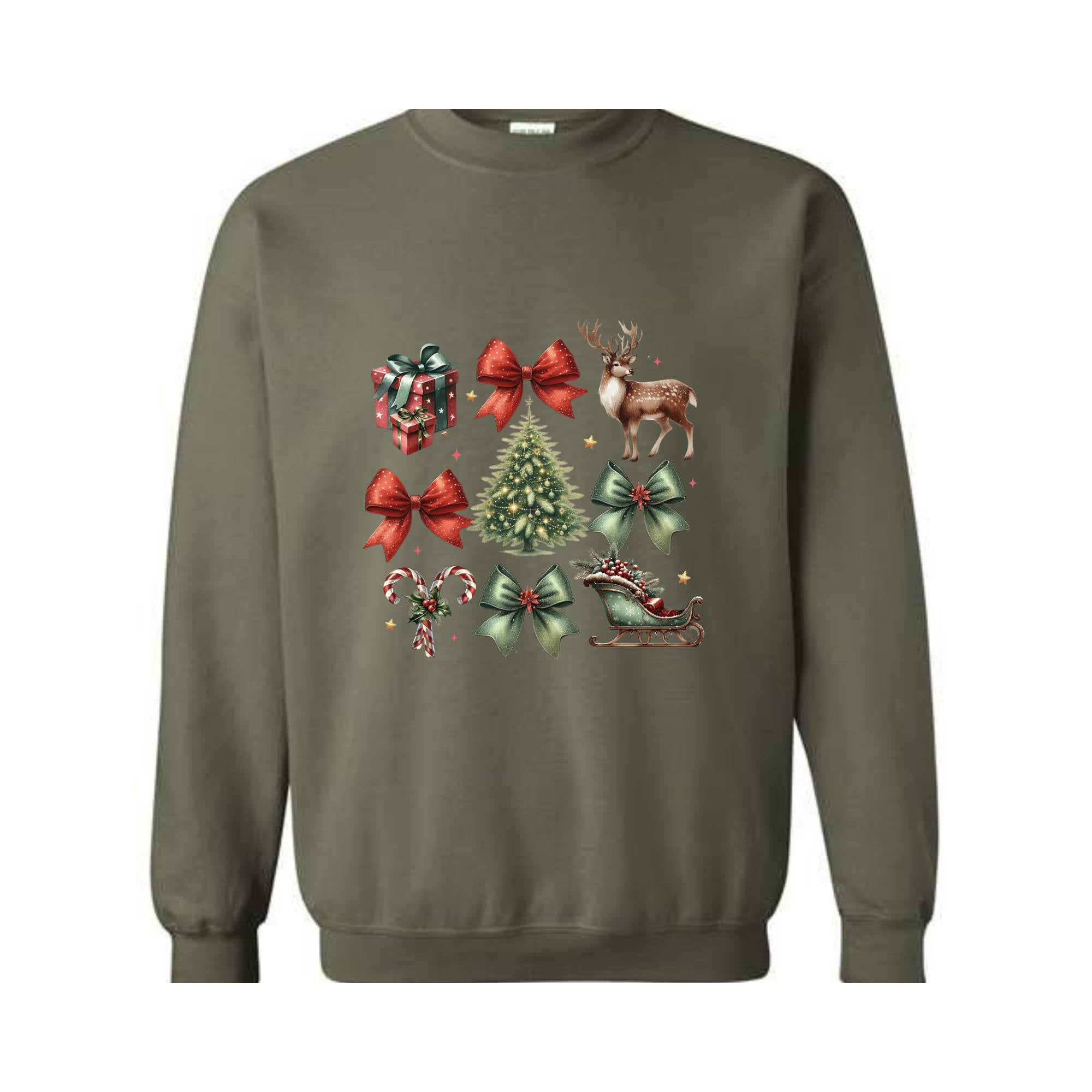 Coquette Bow Christmas Sweatshirt, Christmas Tree Sweatshirt, Christmas Reindeer Sweatshirt, Girly Christmas Sweater, Coquette Bow Sweater