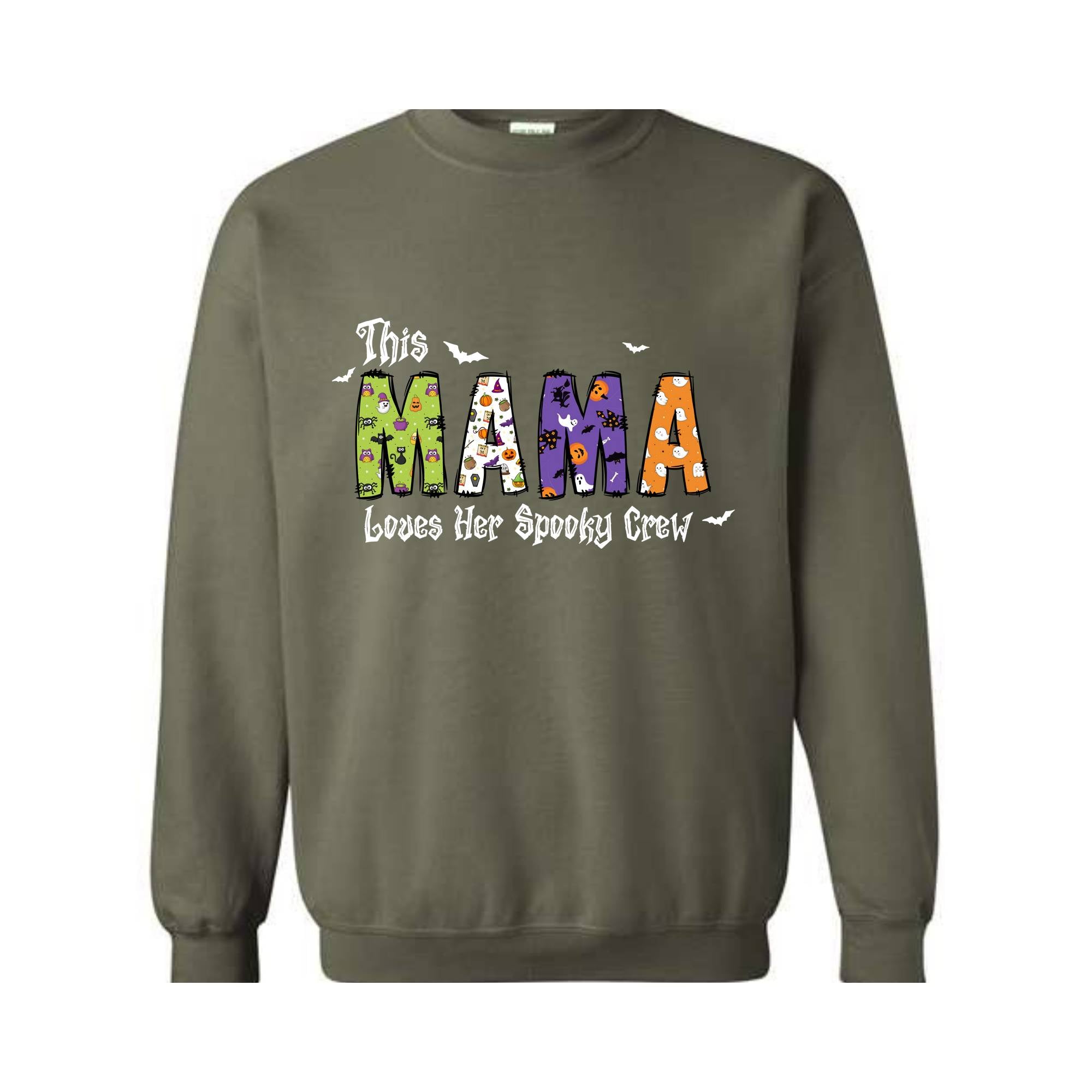 This Mama Loves Her Spooky Crew Sleeve Sweatshirt, Custom Ghost Kids, Personalized Halloween Sweatshirt, Halloween Mama Gift, Spooky Season