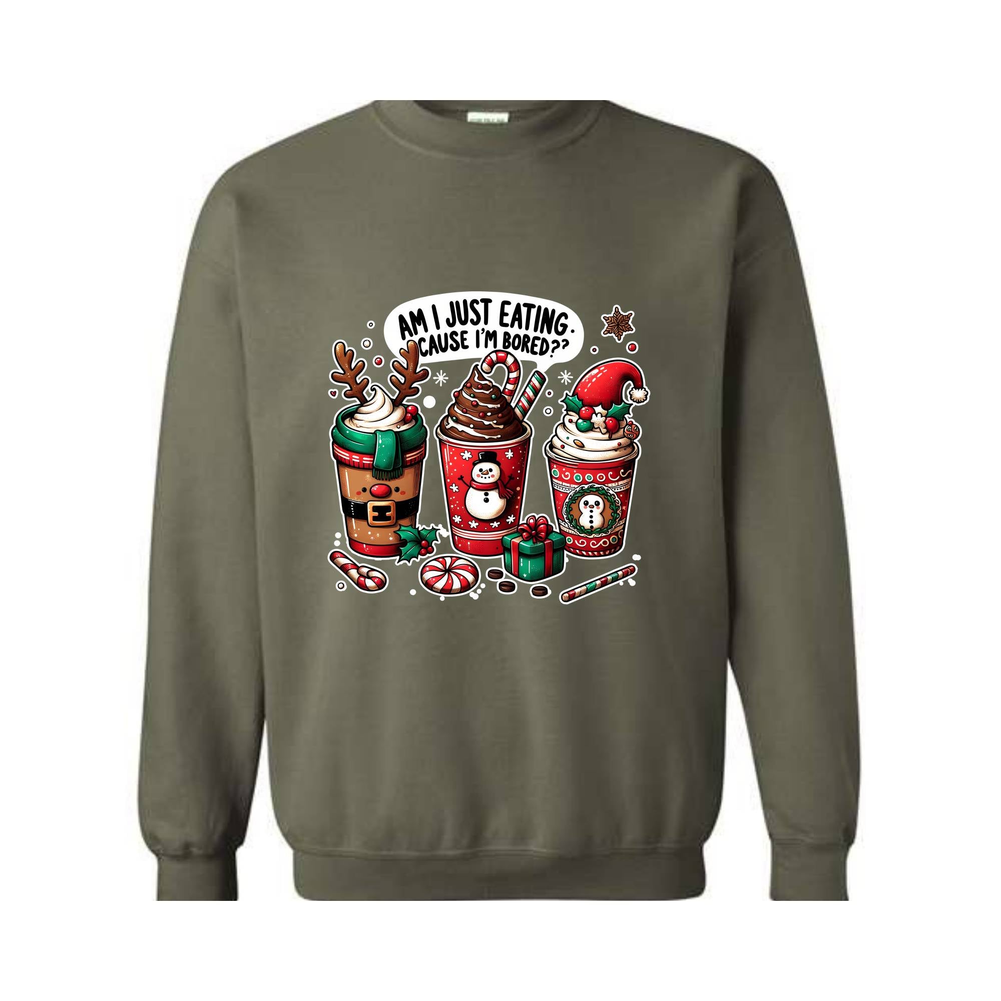 Am I Just Eating Cause I'M Bored Sweatshirt, Christmas Sweatshirt, Christmas Coffee Sweatshirt, Coffee Lover Sweatshirt