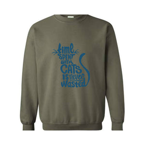 Time Spent With Cats Is Never Wasted Sweatshirt, Gifts For Cat Owners, Cat Sweatshirt, Cat Quotes Hoodie