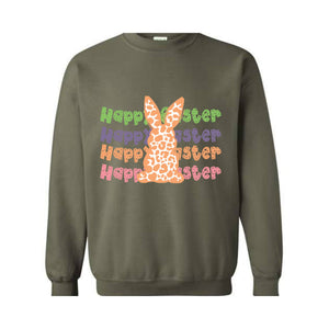 Happy Easter Leopard Print Bunny Sweatshirt, Easter Bunny Hoodie, Cute Bunny Cheetah Print Sweater, Easter Hoodie